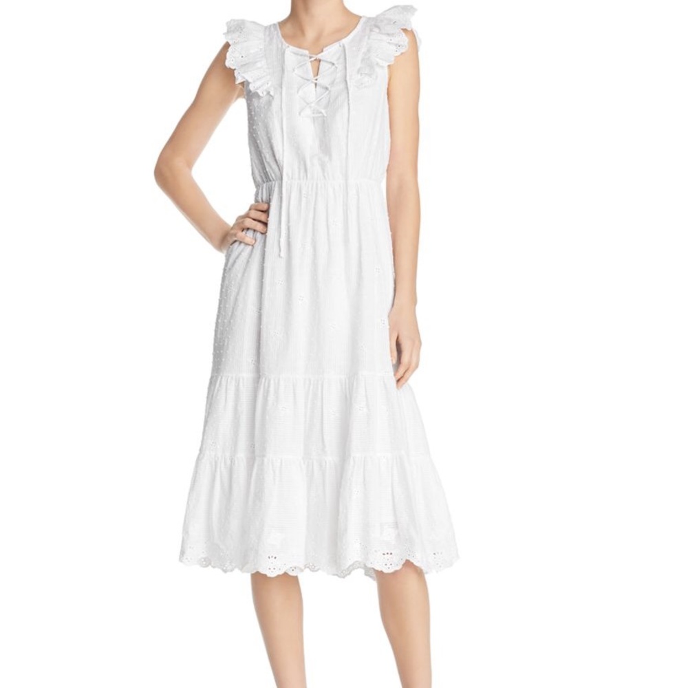 Bloomingdale’s Beltaine Ruffled White Lace Dress